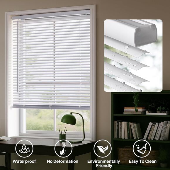 LazBlinds Cordless White 1" Room Darkening Vinyl Mini Blinds, 27" W x 64' H - Picture 3 of 6